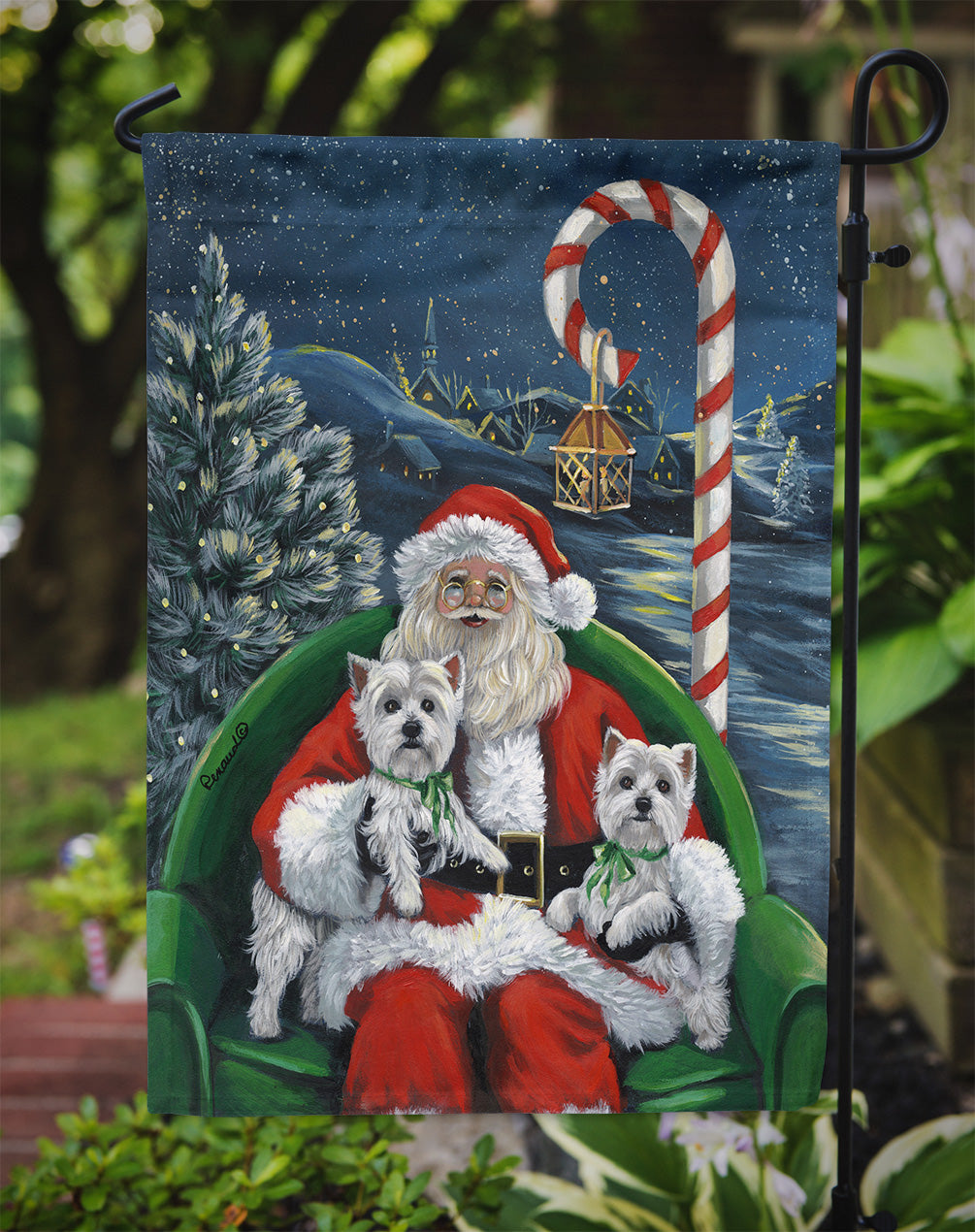 Westie Christmas Santa's Village Flag Garden Size PPP3228GF