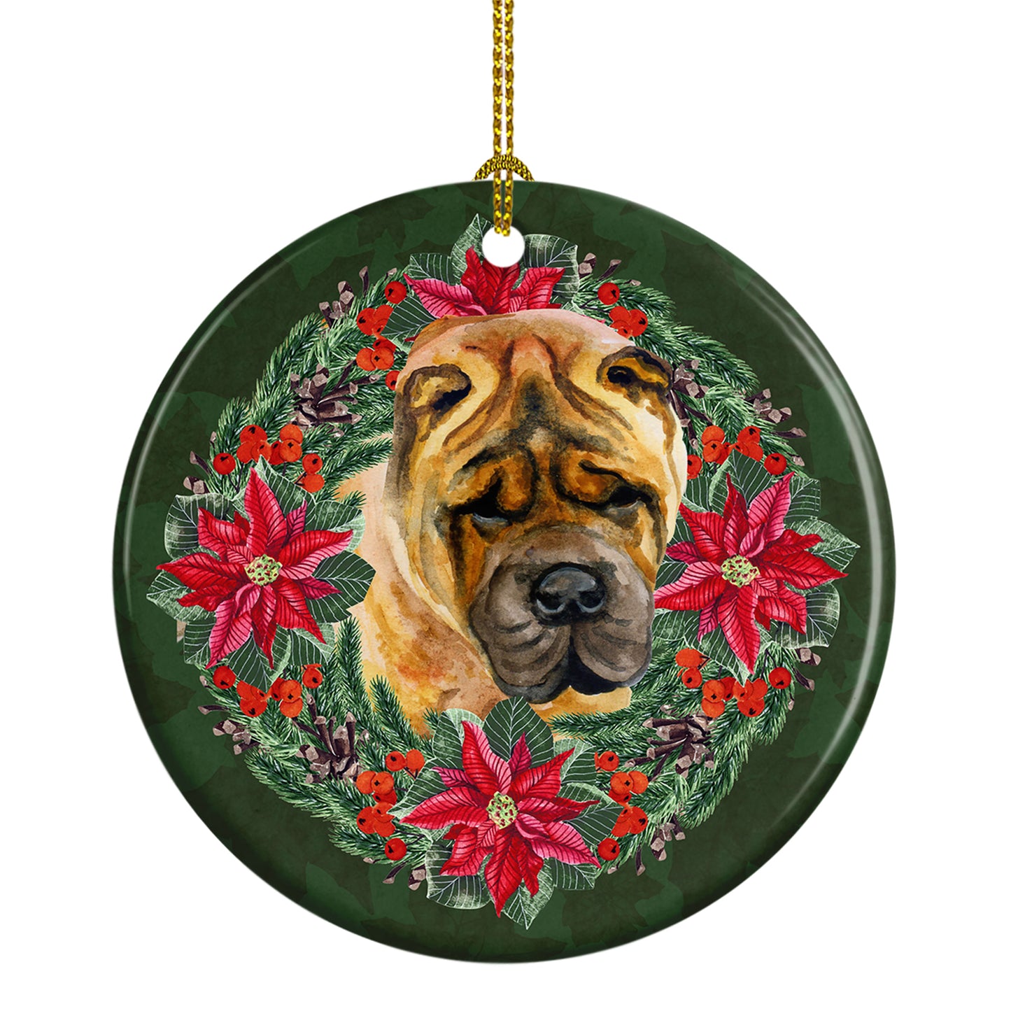Buy this Shar Pei Poinsetta Wreath Ceramic Ornament