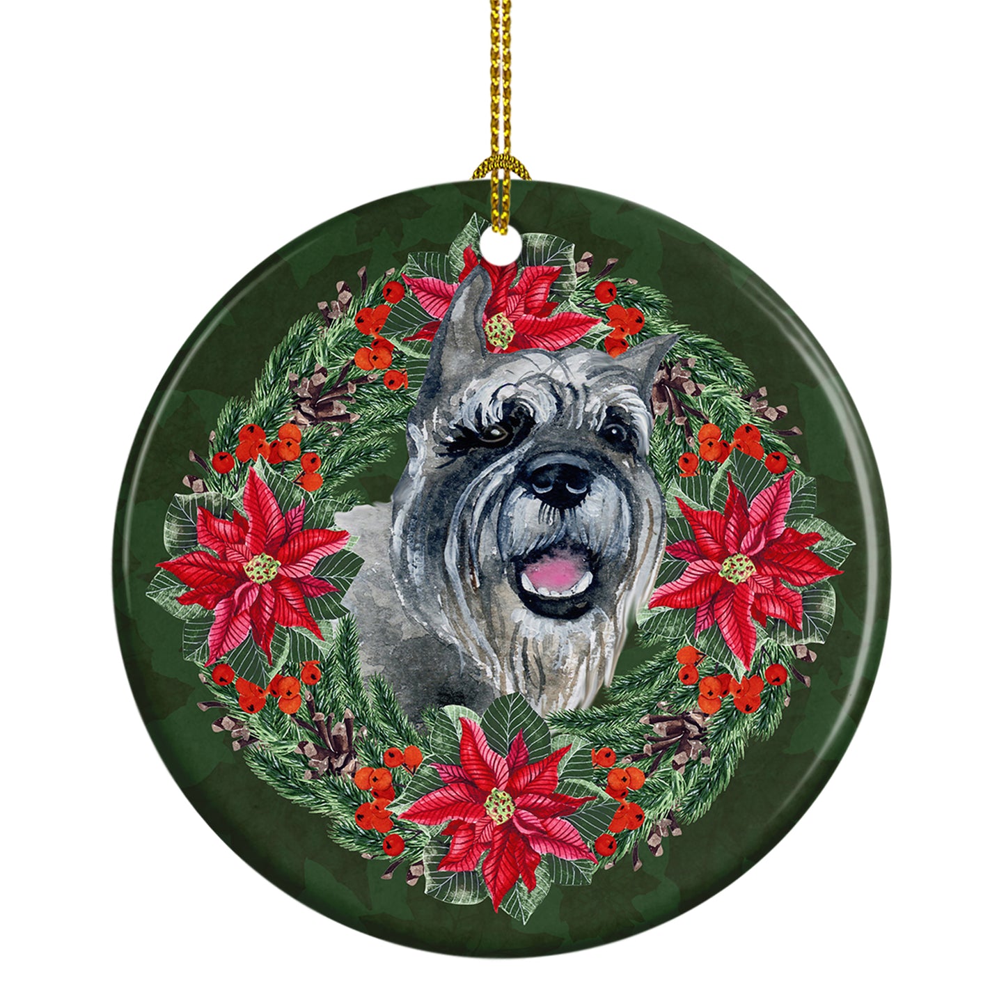 Buy this Schnauzer Poinsetta Wreath Ceramic Ornament