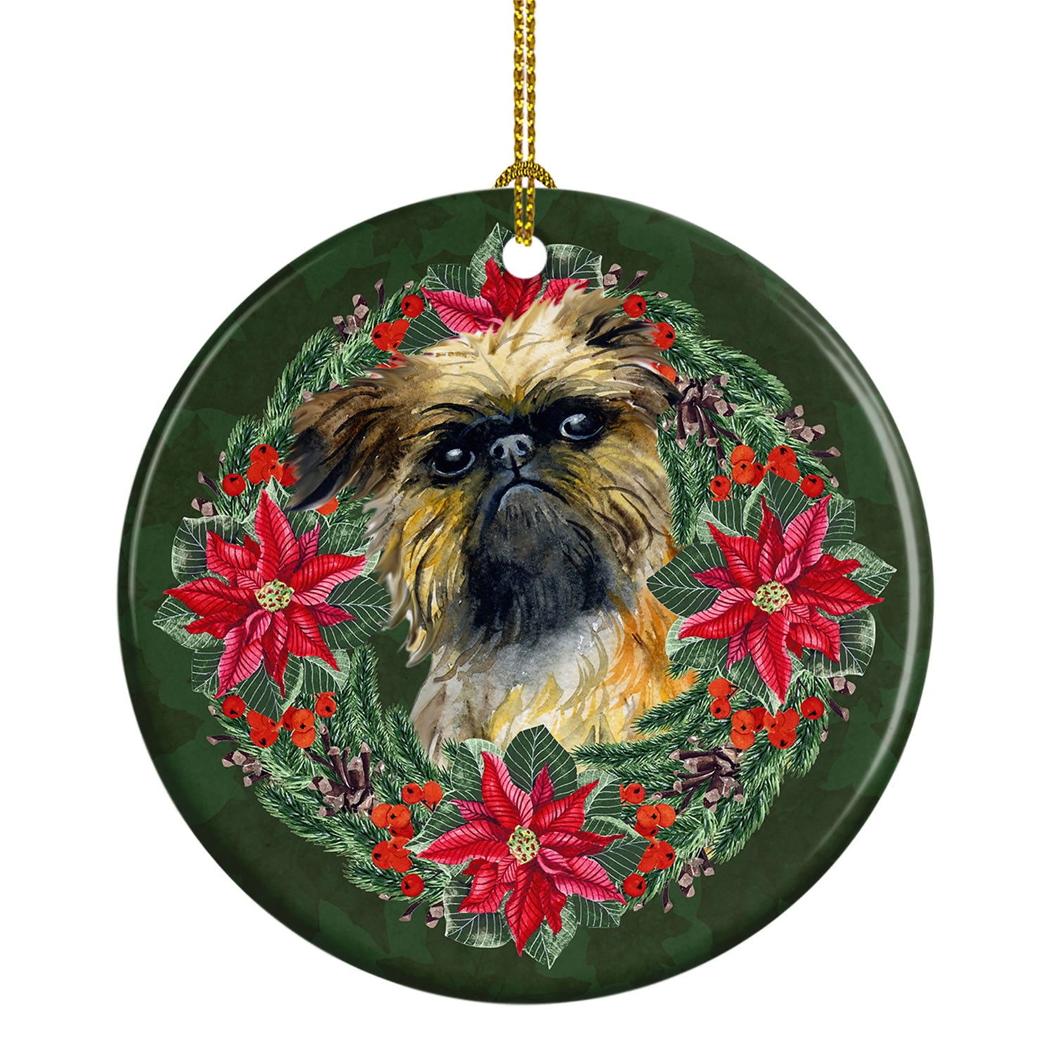 Buy this Brussels Griffon Poinsetta Wreath Ceramic Ornament