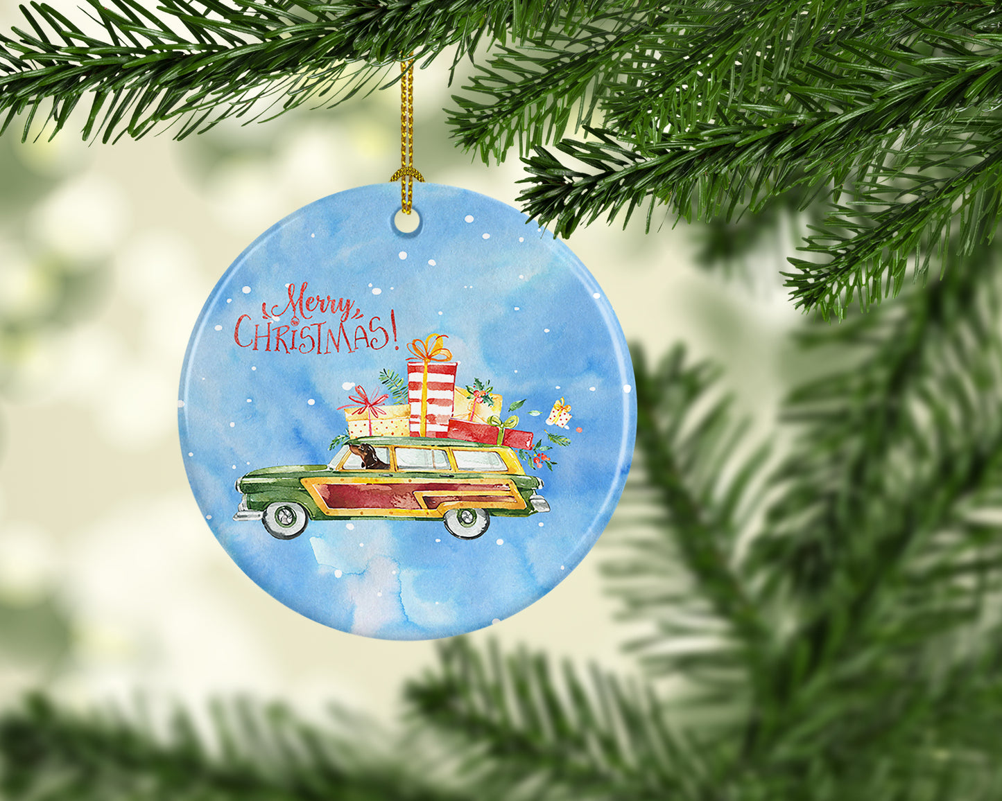 Merry Christmas Dachshund Ceramic Ornament
