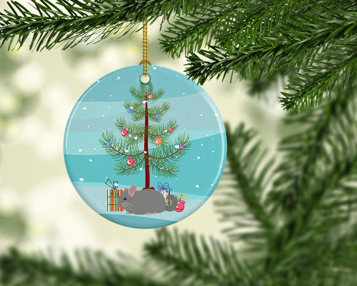 Agouti Chinchilla Merry Christmas Ceramic Ornament
