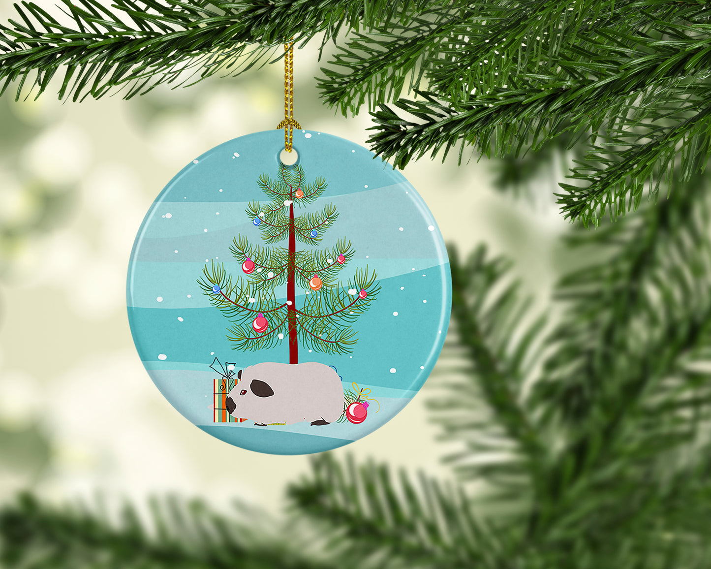 Himalayan Guinea Pig Merry Christmas Ceramic Ornament