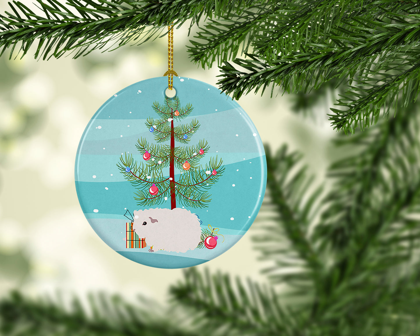 Merino Guinea Pig Merry Christmas Ceramic Ornament