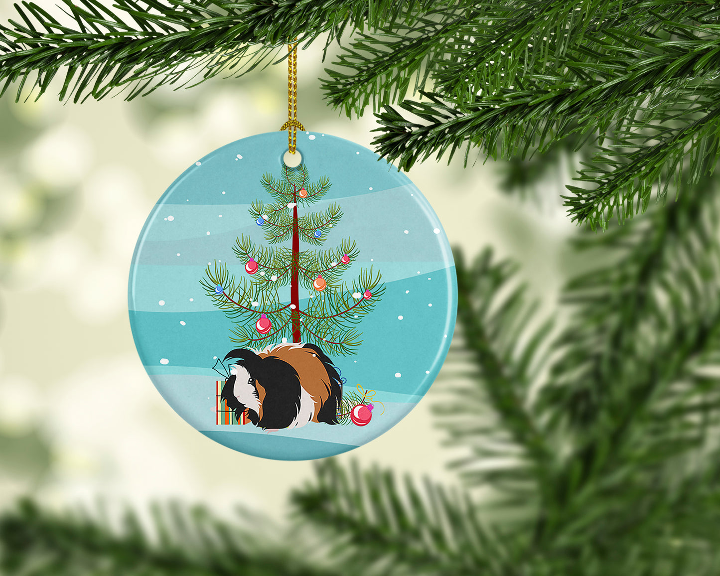 Sheba Guinea Pig Merry Christmas Ceramic Ornament