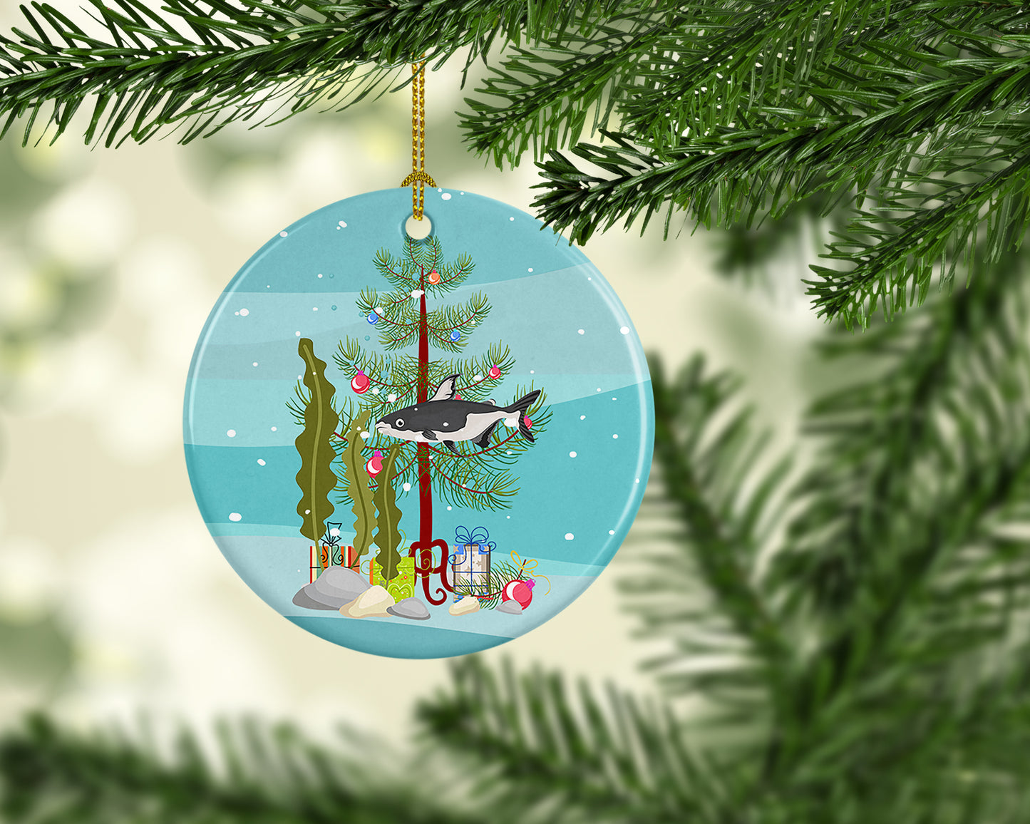 Iridescent Shark Merry Christmas Ceramic Ornament