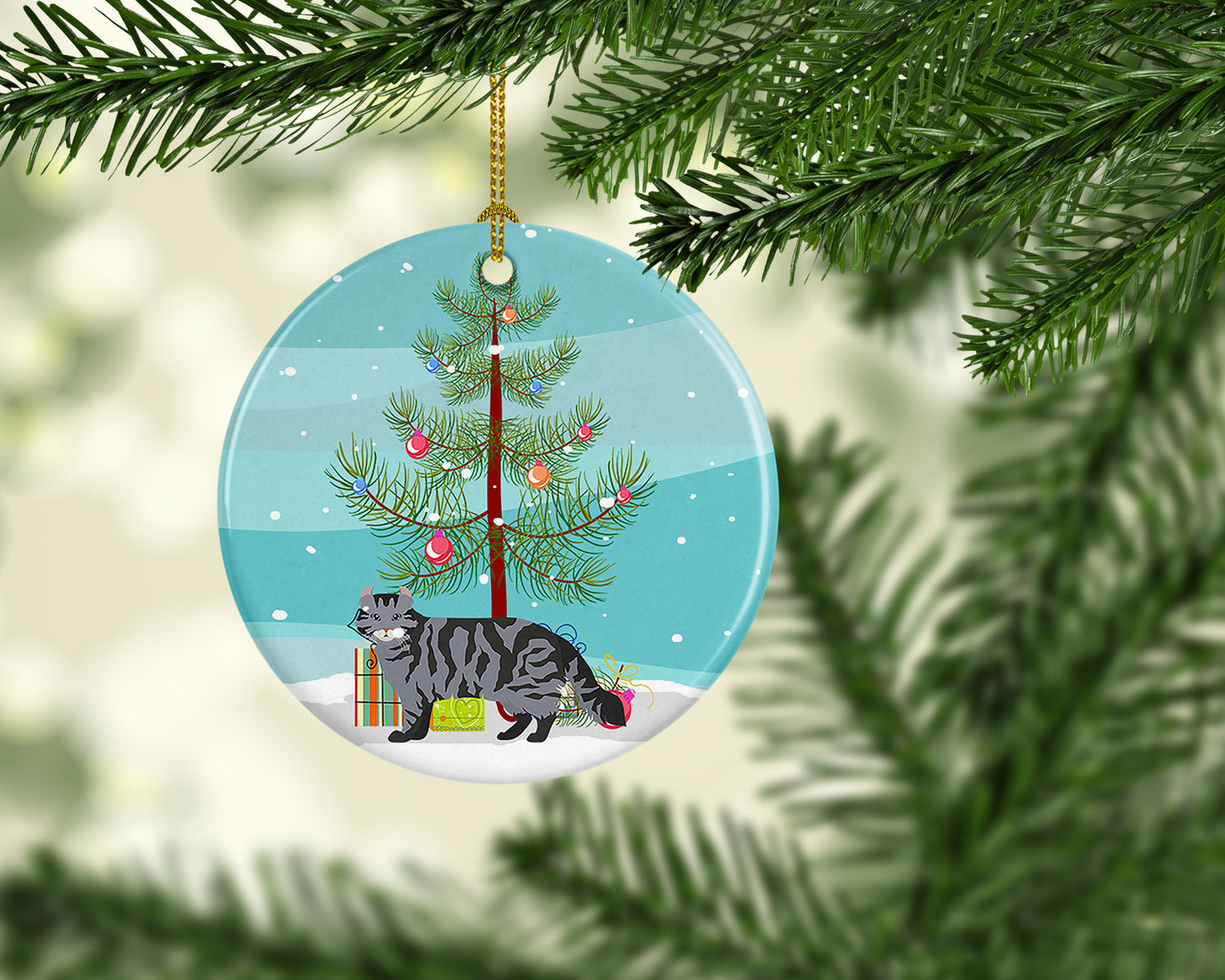 American Curl Cat Christmas Ceramic Ornament