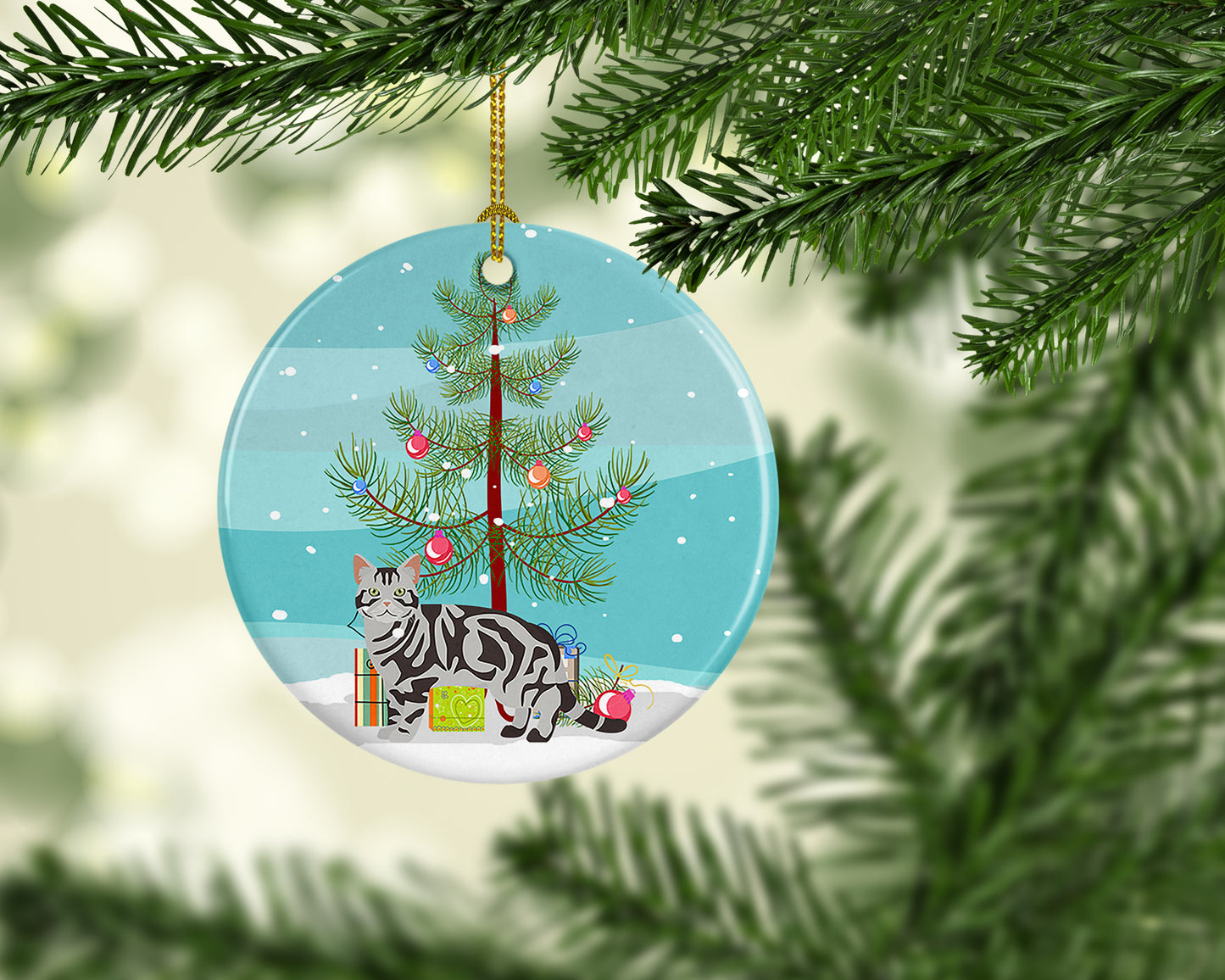 American Shorthair Cat Christmas Ceramic Ornament