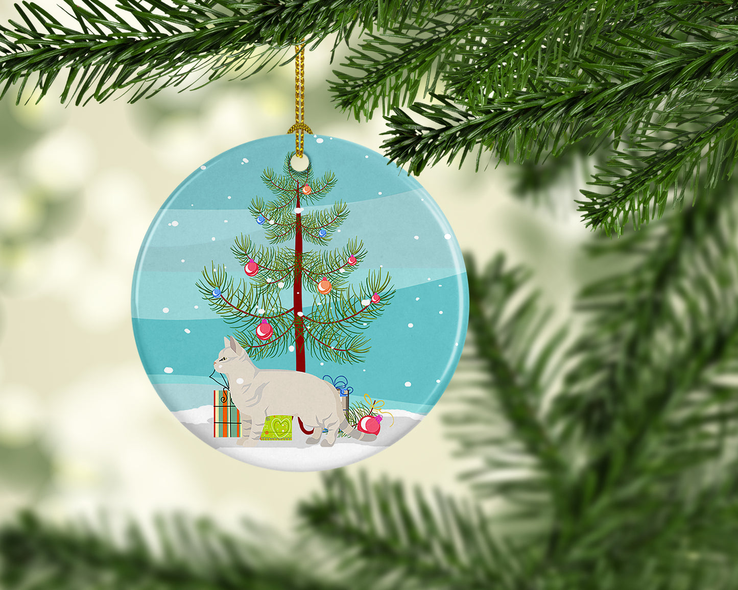 American Shorthair Cat Christmas Ceramic Ornament