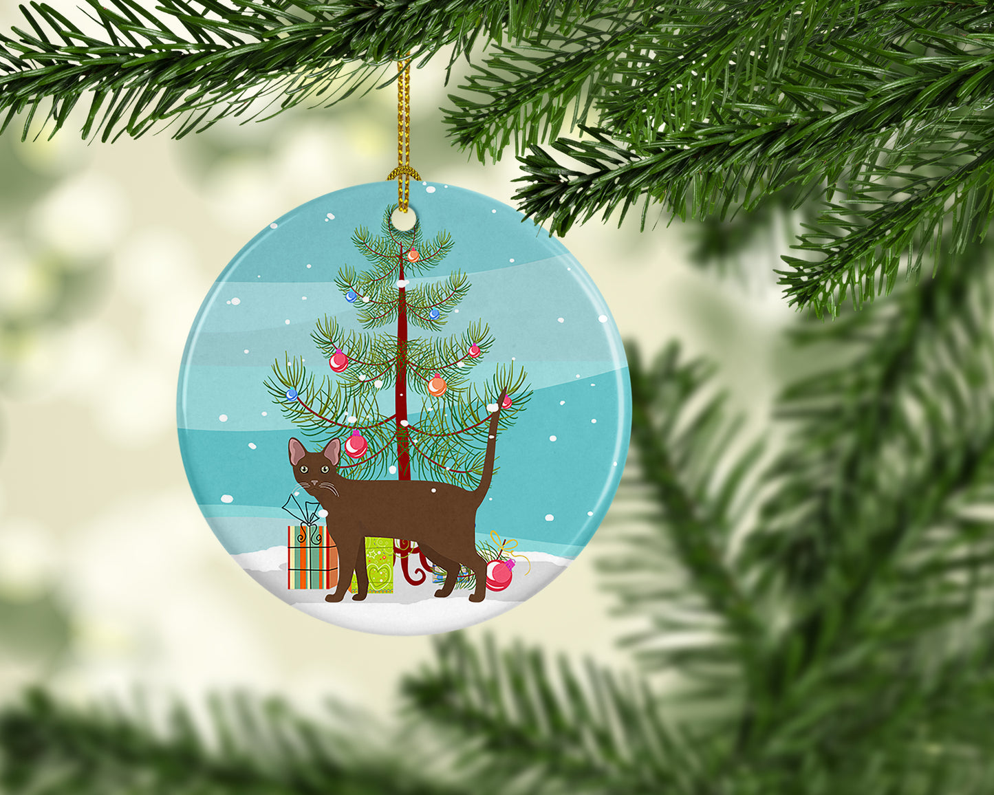 Havana Brown Cat Christmas Ceramic Ornament