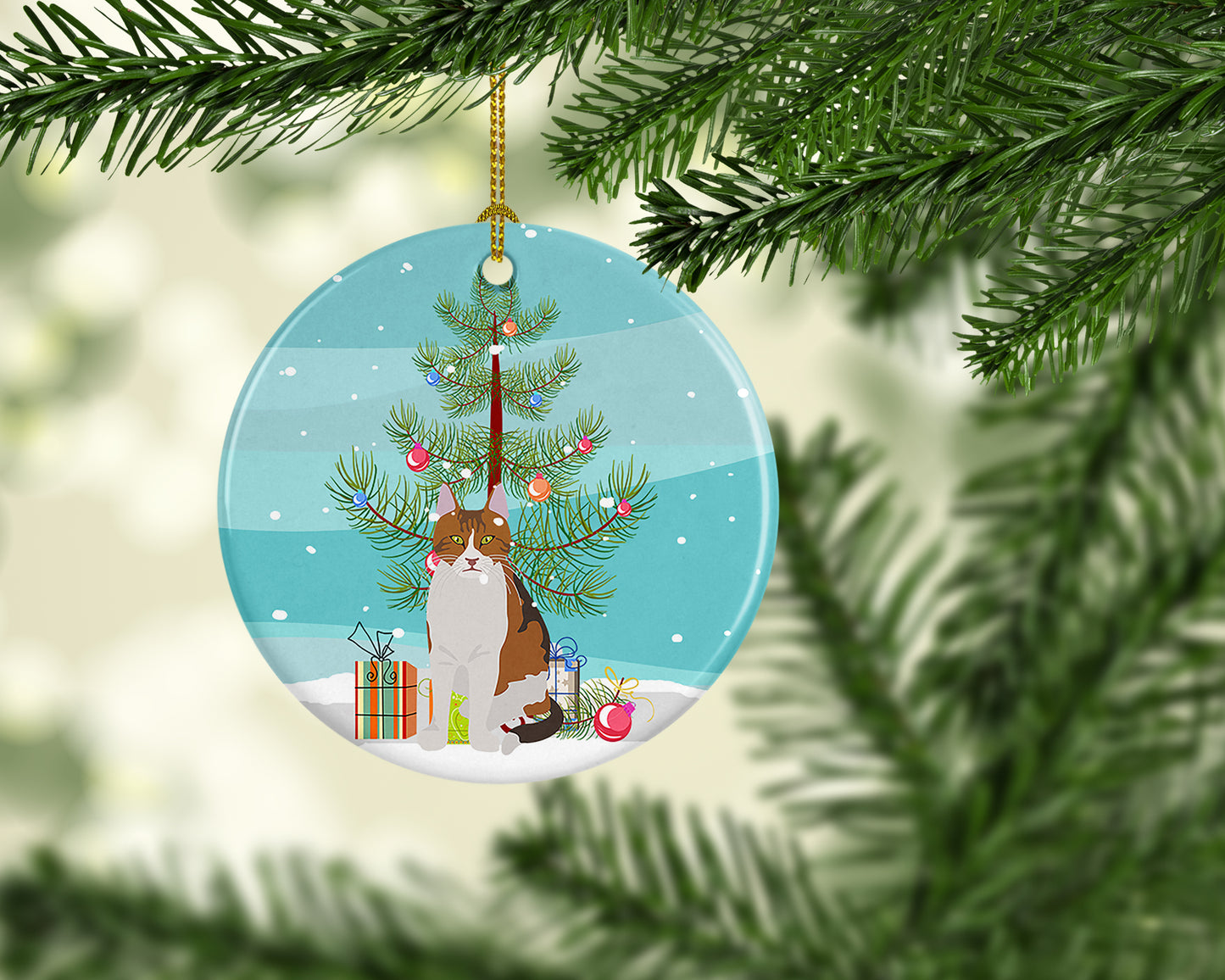 Aegean Cat Christmas Ceramic Ornament
