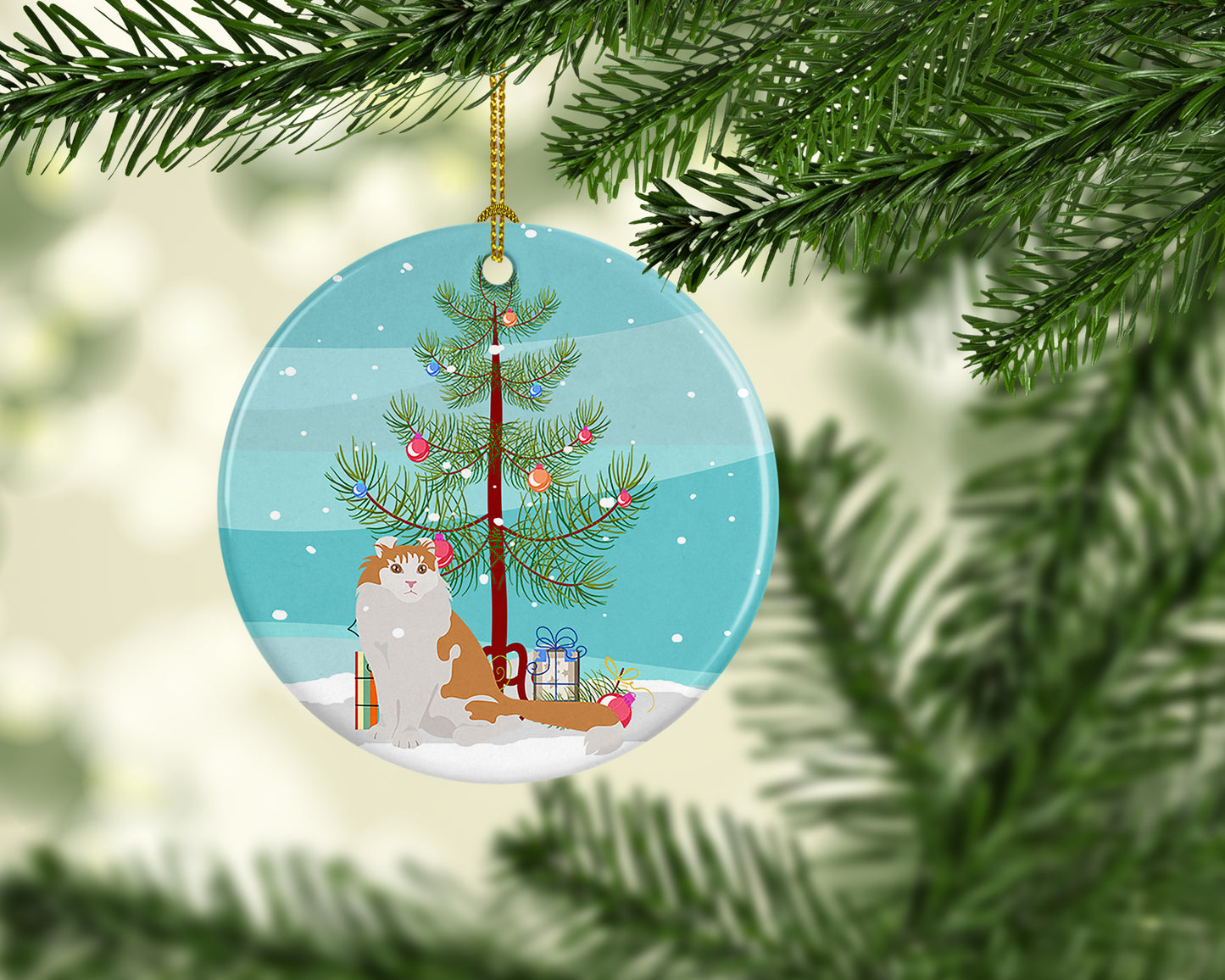 American Curl Cat Christmas Ceramic Ornament
