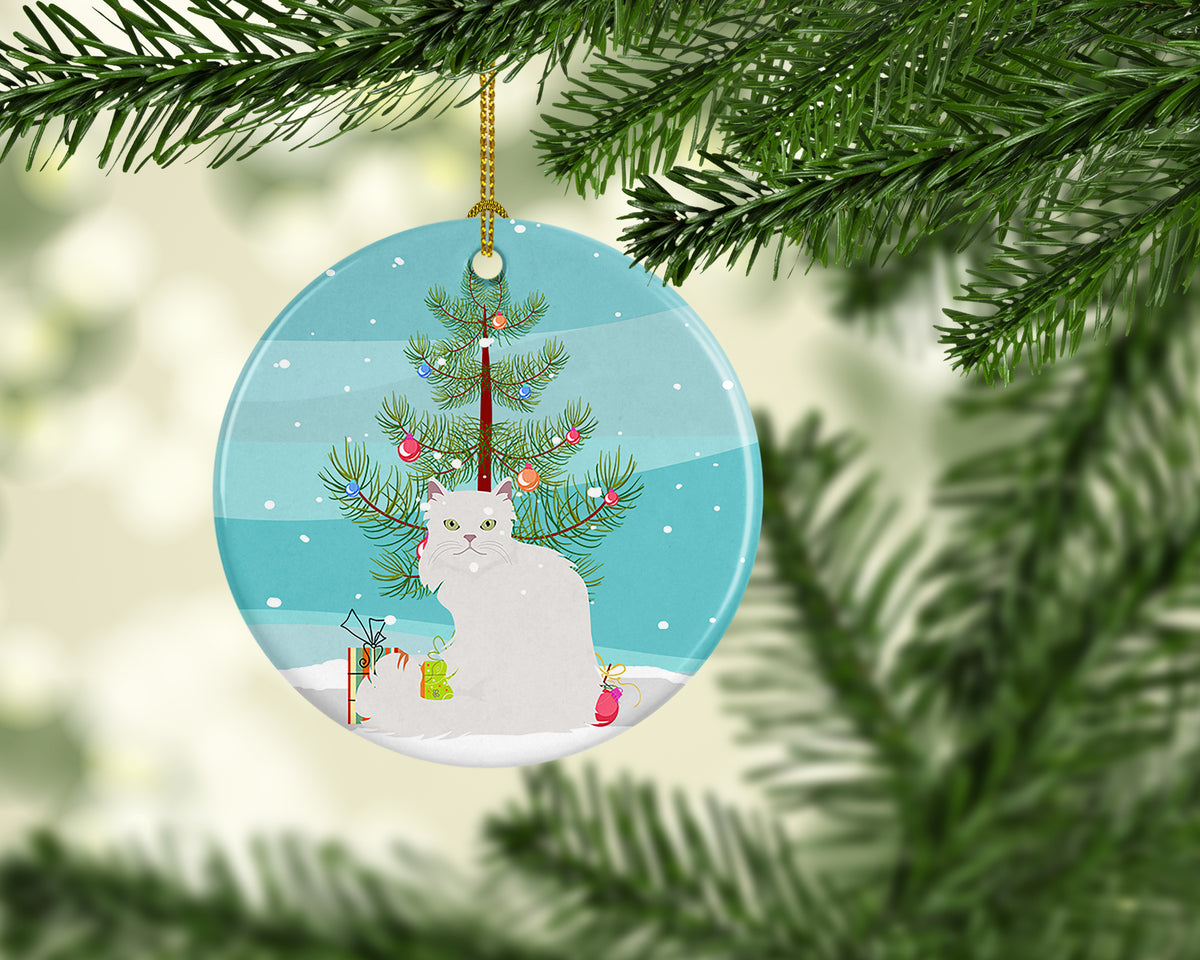 Asian Semi Longhaired Cat Christmas Ceramic Ornament