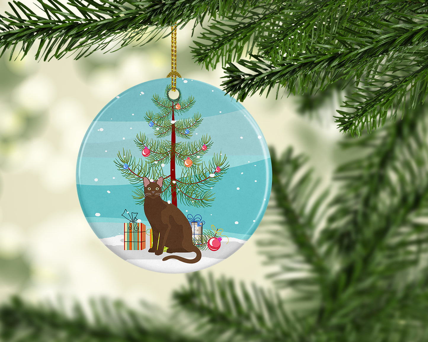 Havana Brown Cat Christmas Ceramic Ornament