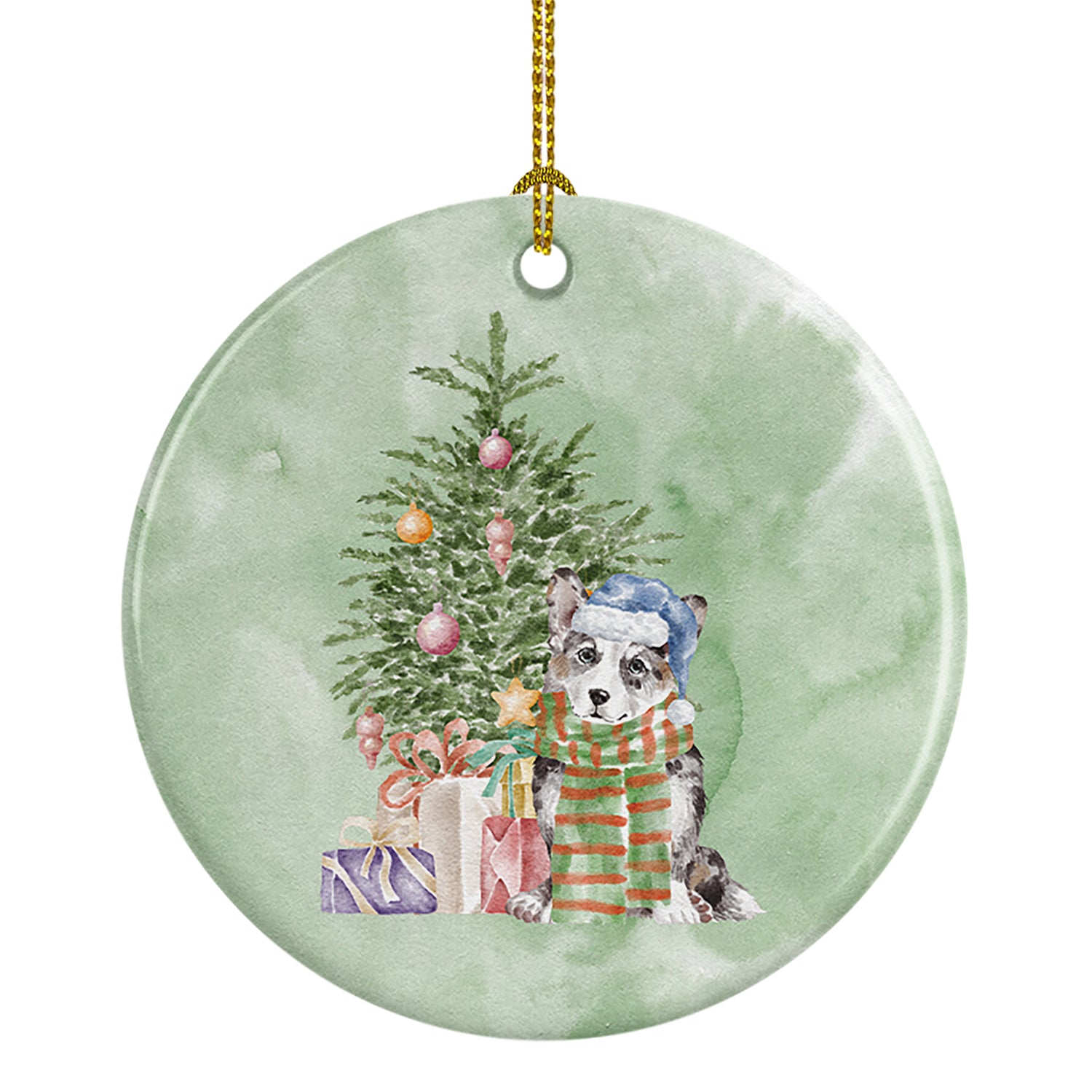 Buy this Corgi Cardigan Blue Merle Christmas Presents and Tree Ceramic Ornament