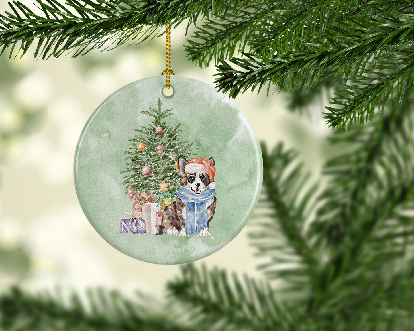 Corgi Cardigan Christmas Presents and Tree Ceramic Ornament