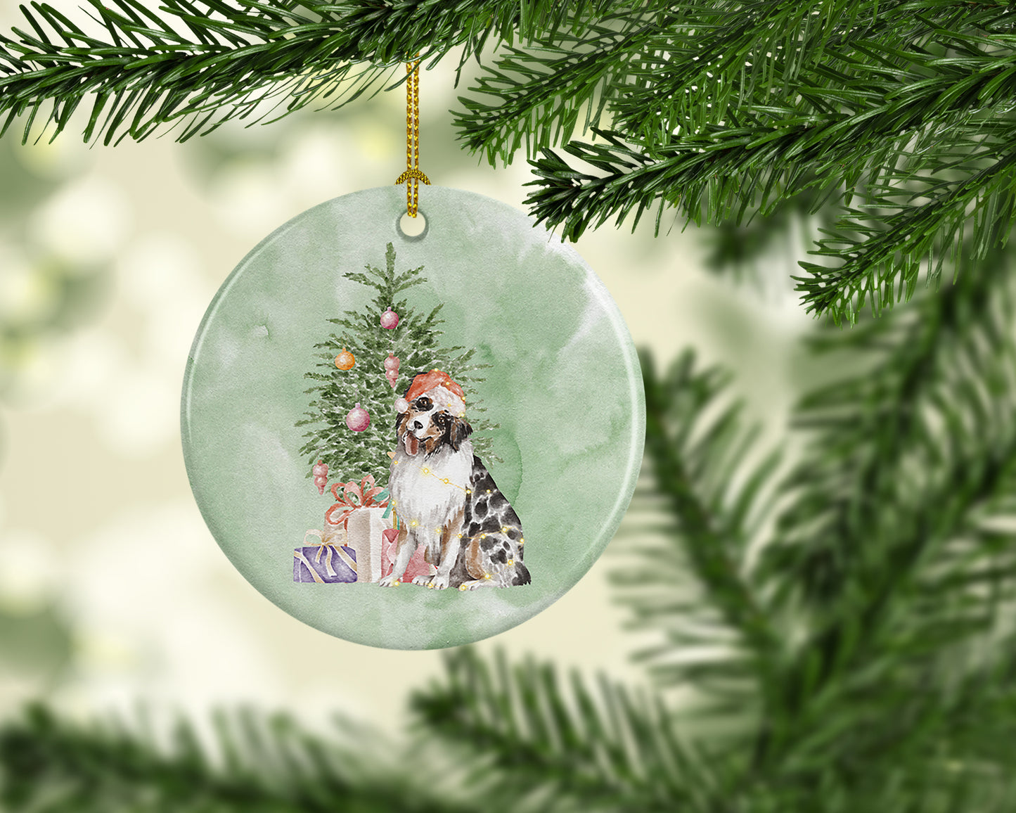 Australian Shepherd #2 Christmas Presents and Tree Ceramic Ornament