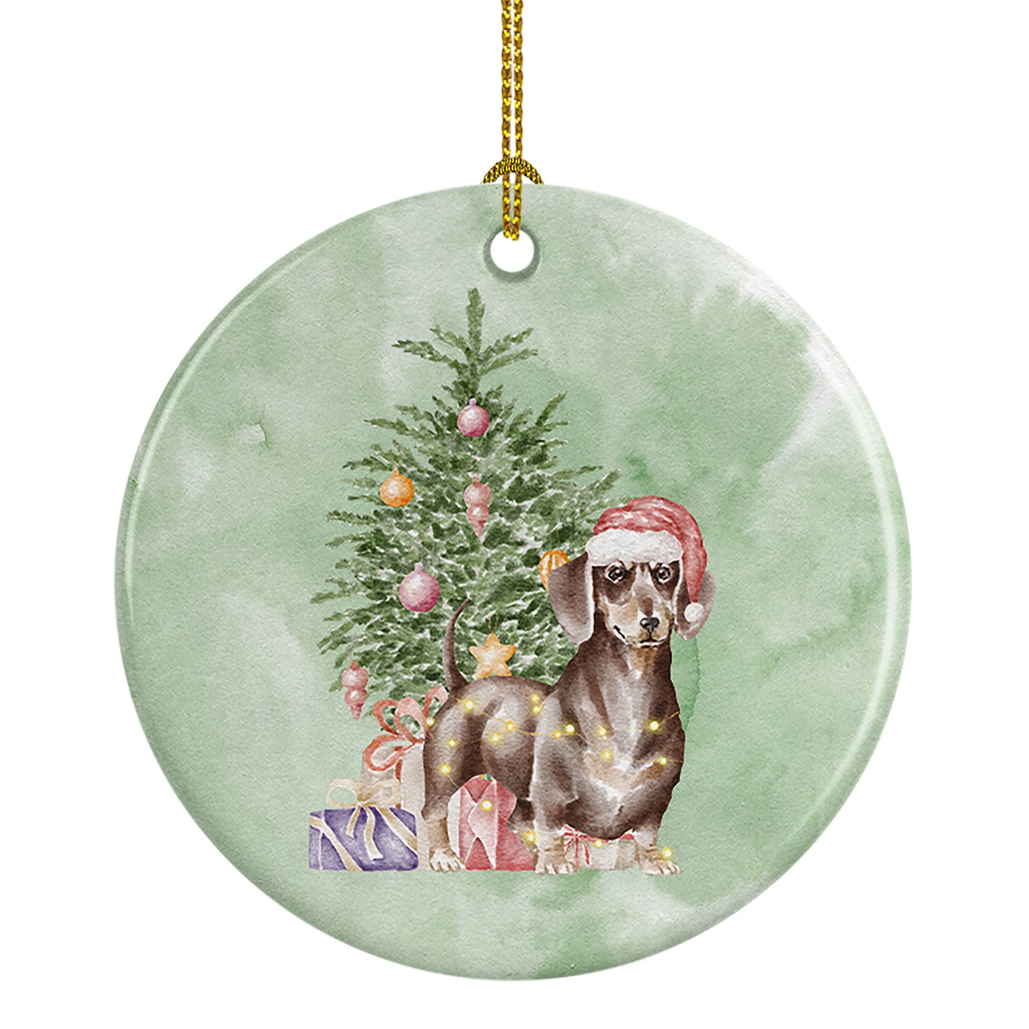 Buy this Dachshund Chocolate Tan Christmas Presents and Tree Ceramic Ornament