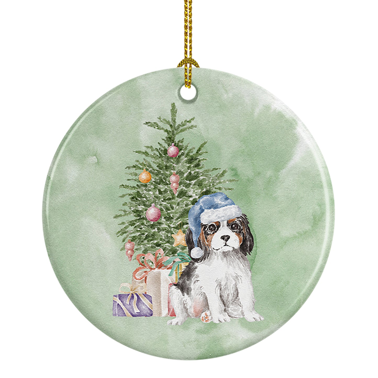 Buy this Cavalier Spaniel Tricolor Puppy Christmas Presents and Tree Ceramic Ornament