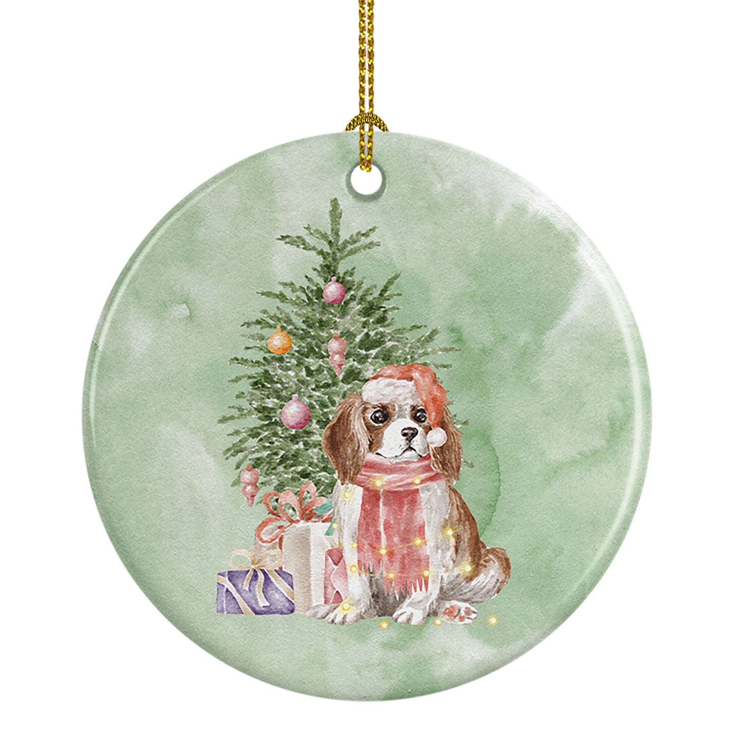 Buy this Cavalier Spaniel Tricolor Blenheim Puppy Christmas Presents and Tree Ceramic Ornament