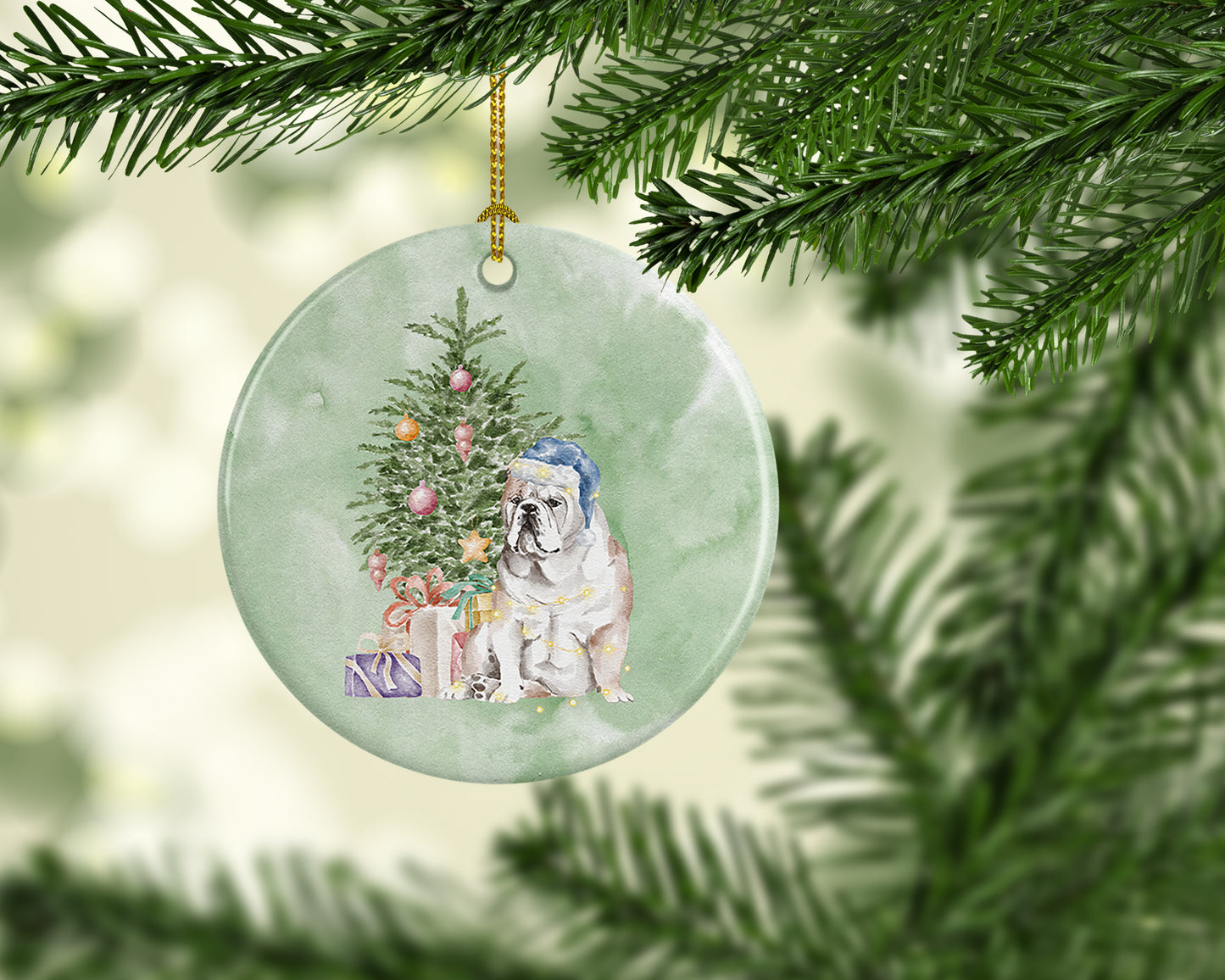 Bulldog, English Bulldog Christmas Presents and Tree Ceramic Ornament