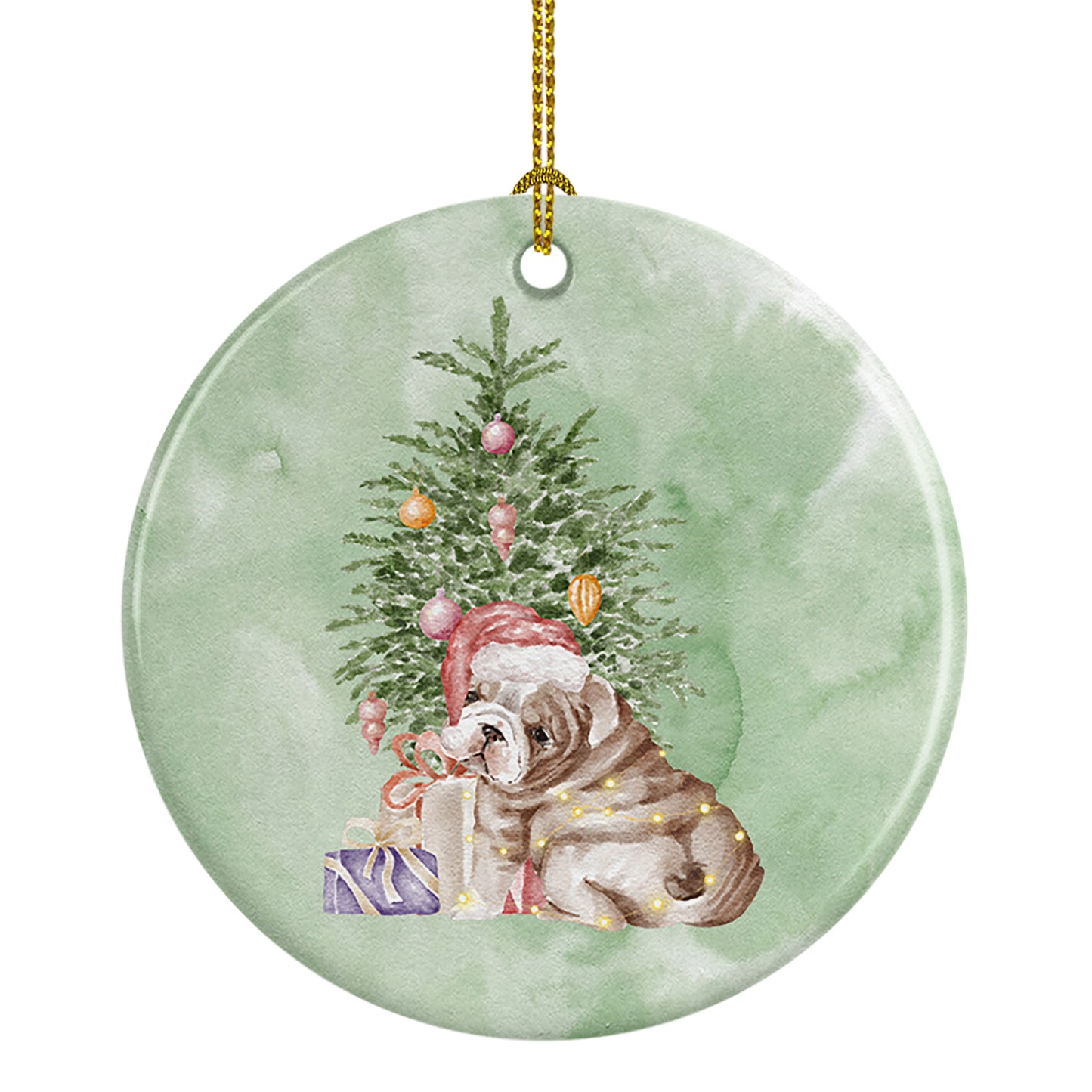 Buy this Bulldog, English Bulldog Puppy Christmas Presents and Tree Ceramic Ornament