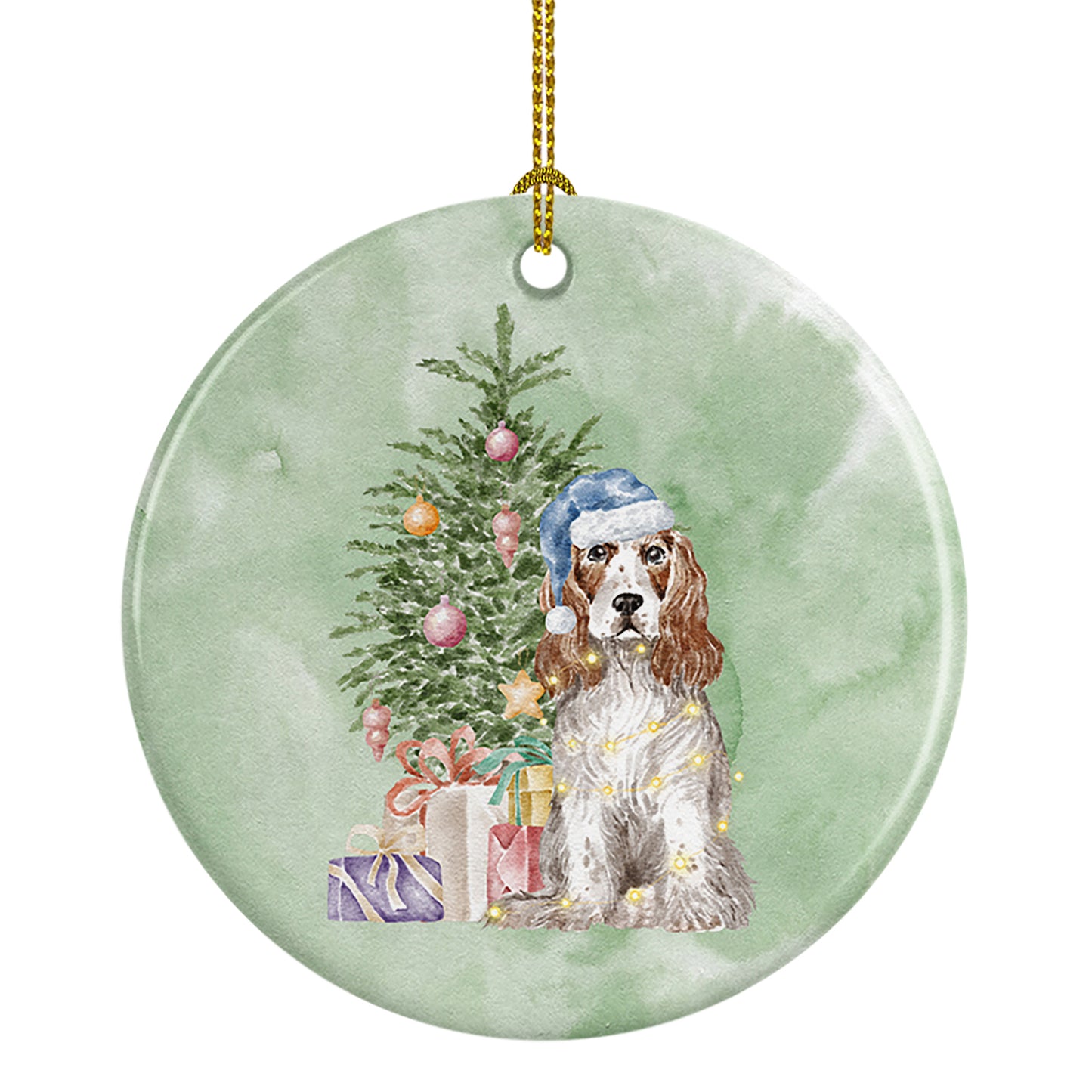 Buy this Cocker Spaniel English Red White Christmas Presents and Tree Ceramic Ornament