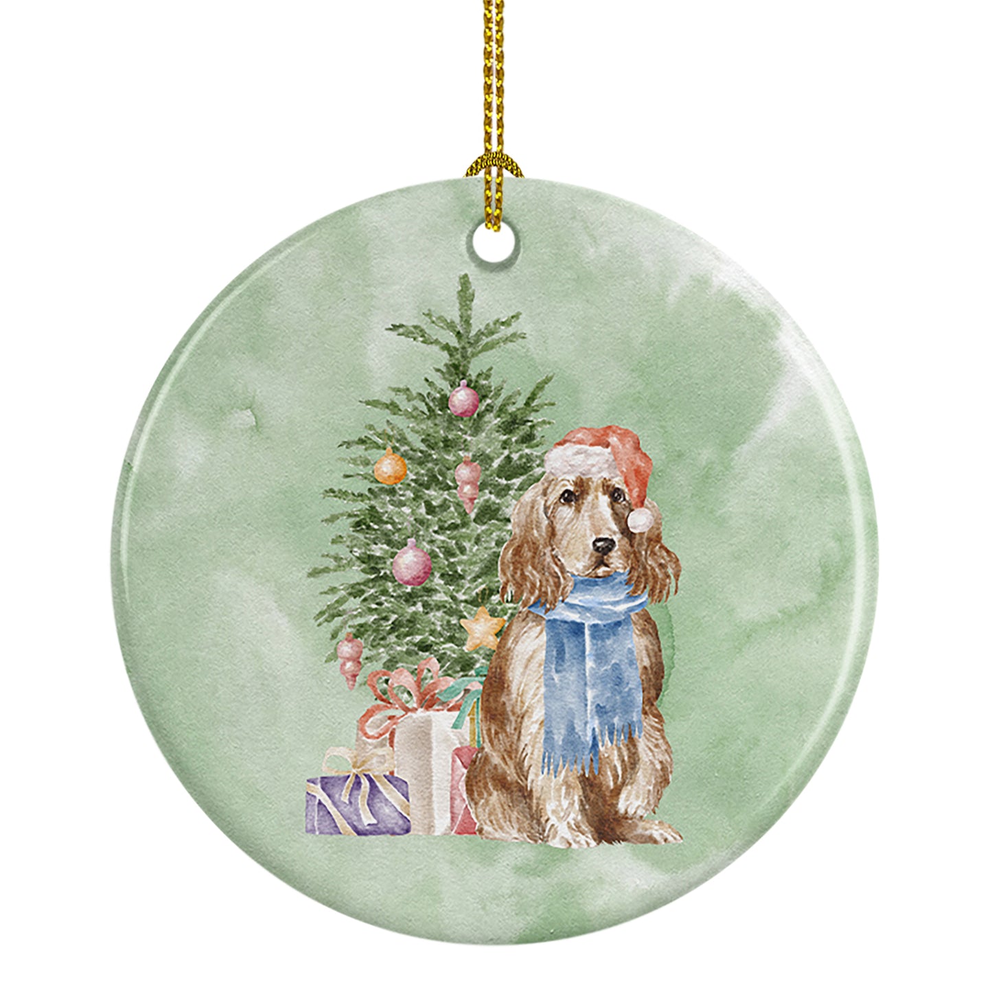 Buy this Cocker Spaniel English Tan Christmas Presents and Tree Ceramic Ornament