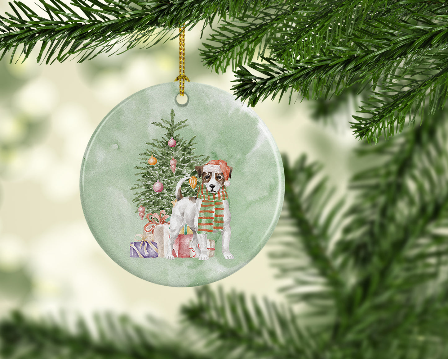 Jack Russell Terrier Smooth Christmas Presents and Tree Ceramic Ornament