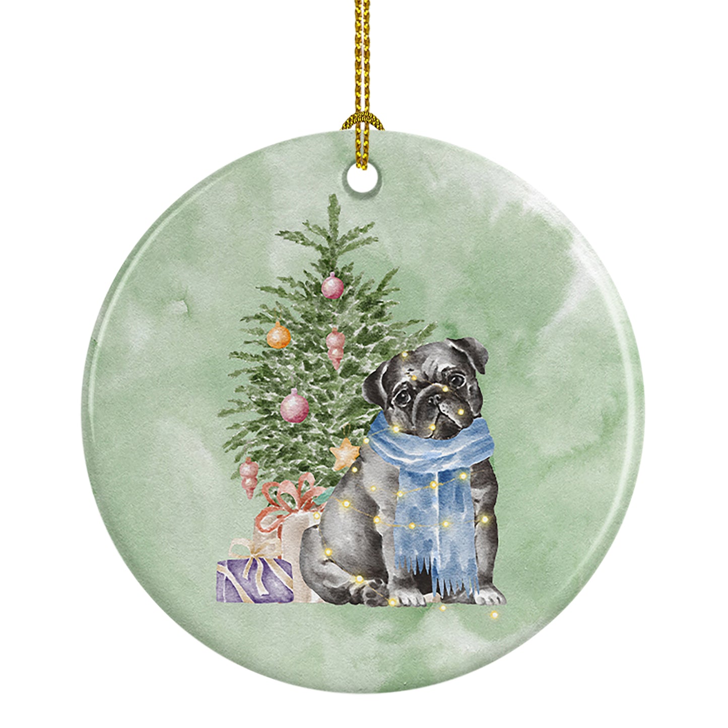 Buy this Pug Black Christmas Presents and Tree Ceramic Ornament