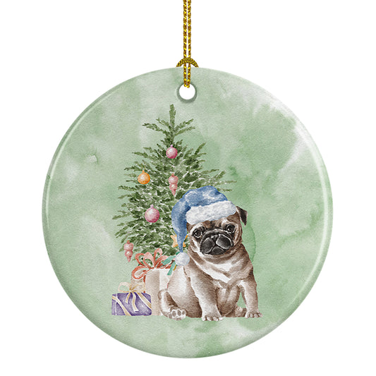 Buy this Pug Fawn Puppy Christmas Presents and Tree Ceramic Ornament