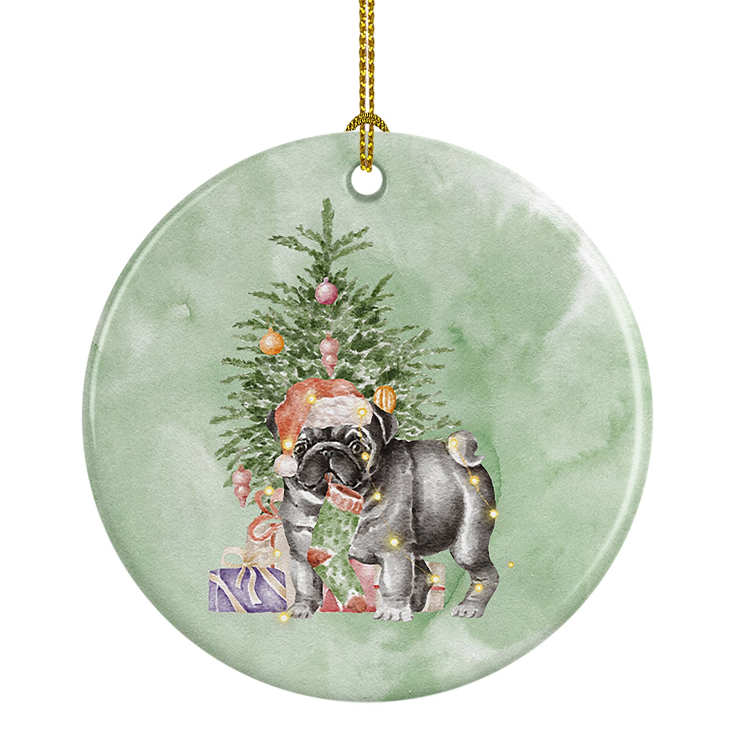 Buy this Pug Black #2 Christmas Presents and Tree Ceramic Ornament