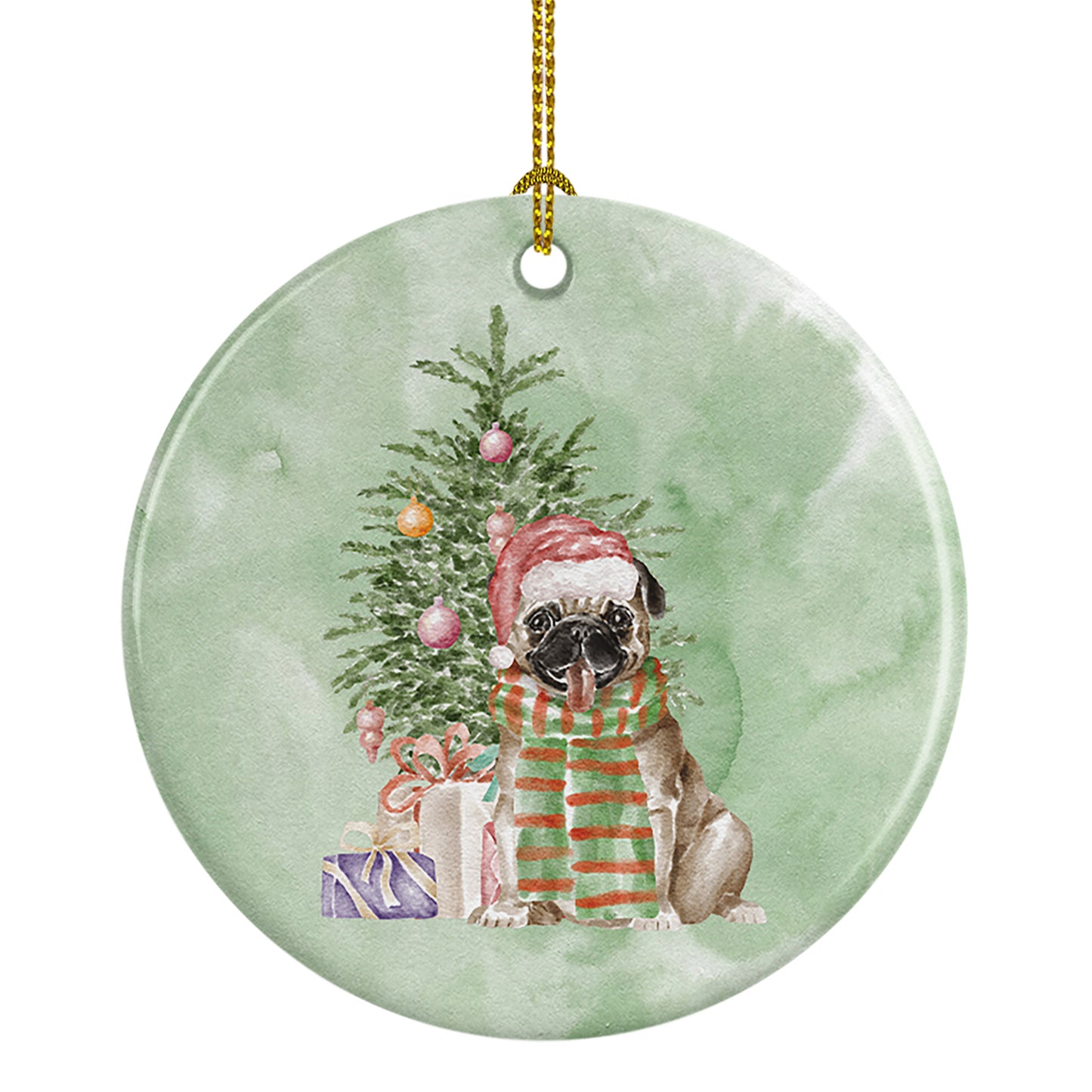 Buy this Pug Fawn Christmas Presents and Tree Ceramic Ornament