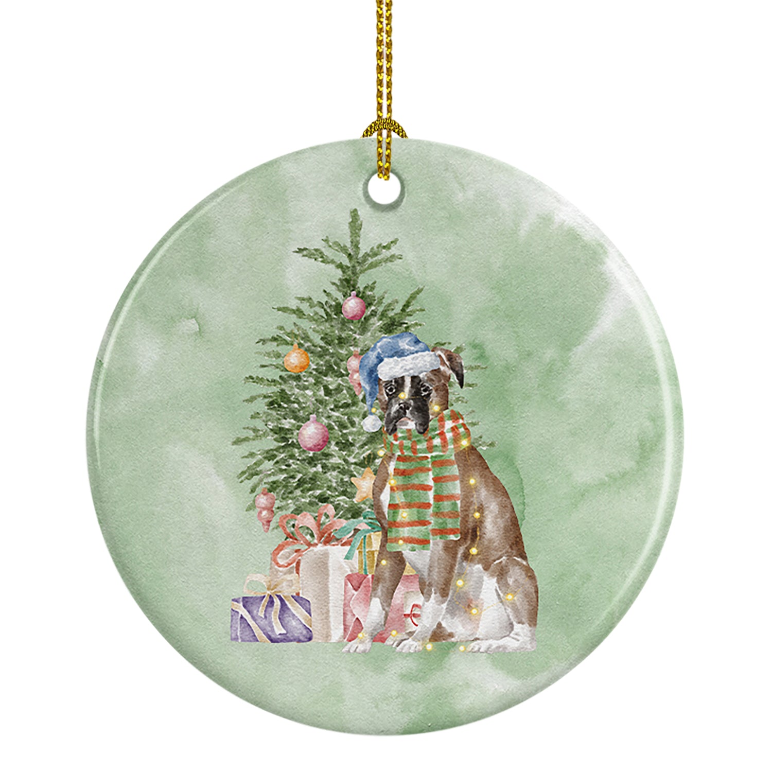 Buy this Boxer Christmas Presents and Tree Ceramic Ornament