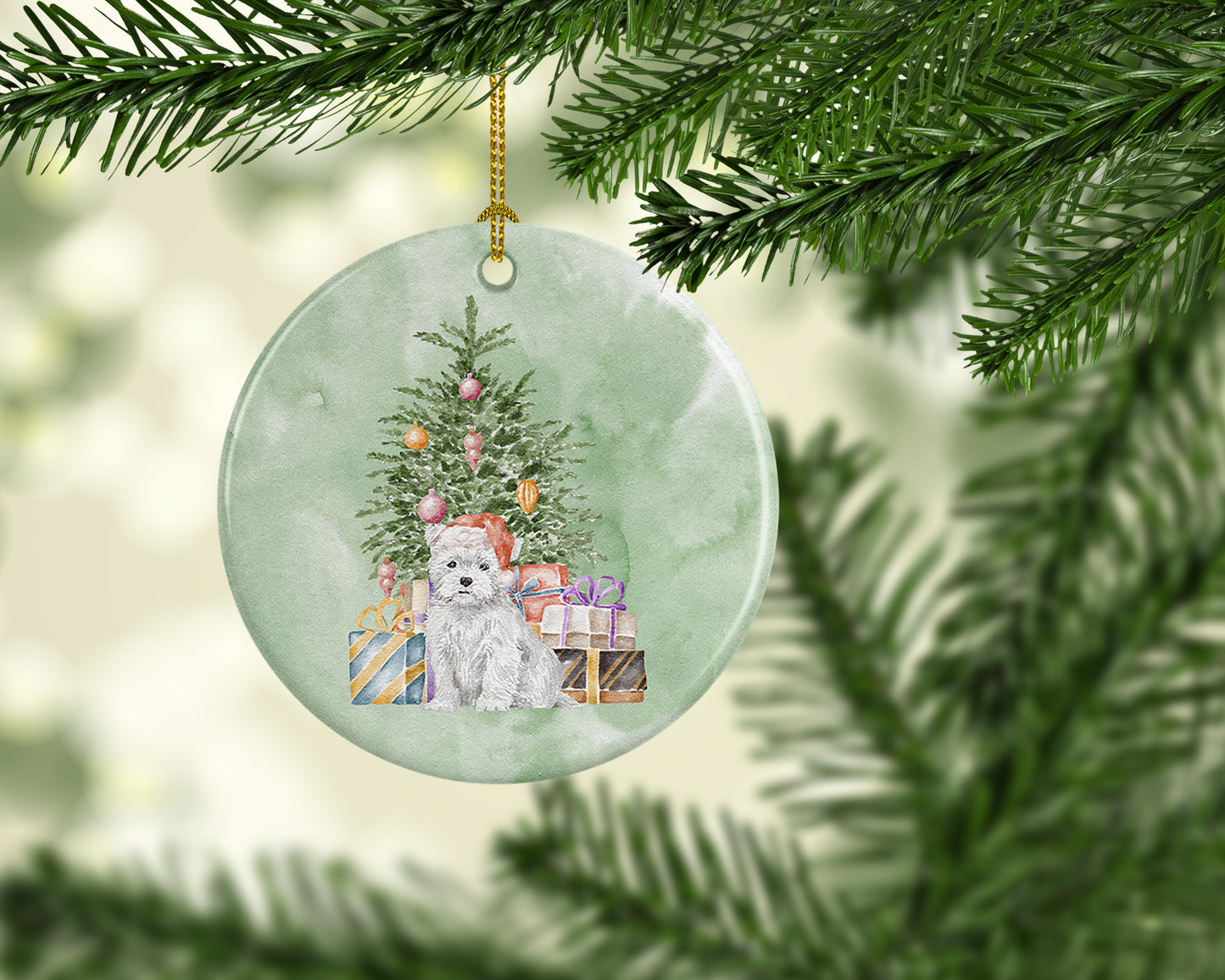 West Highland White Terrier Puppy Christmas Presents and Tree Ceramic Ornament