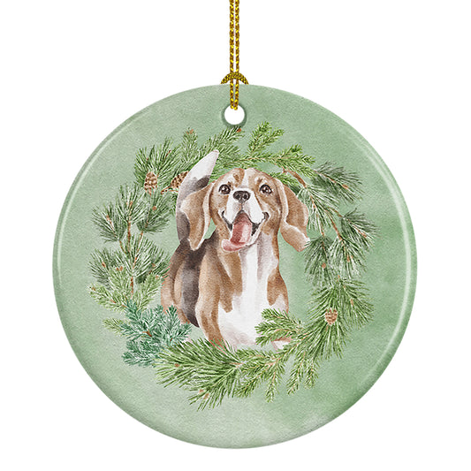 Buy this Beagle Smiling Christmas Wreath Ceramic Ornament