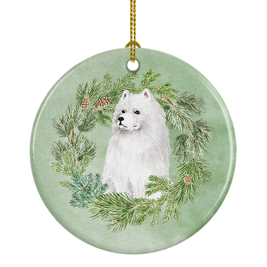 Buy this Samoyed Sitting Christmas Wreath Ceramic Ornament