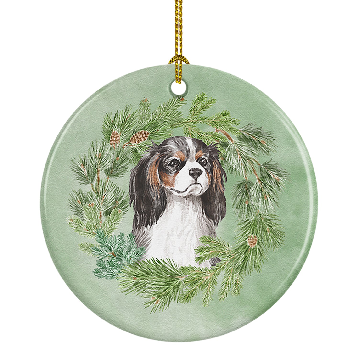 Buy this Cavalier Spaniel Tricolor Christmas Wreath Ceramic Ornament