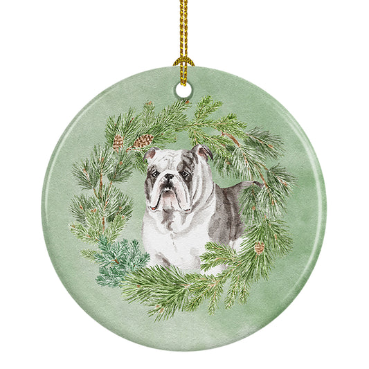 Buy this Bulldog Brindled Christmas Wreath Ceramic Ornament