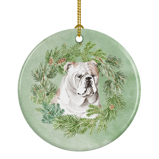 Buy this Bulldog Fawn Christmas Wreath Ceramic Ornament