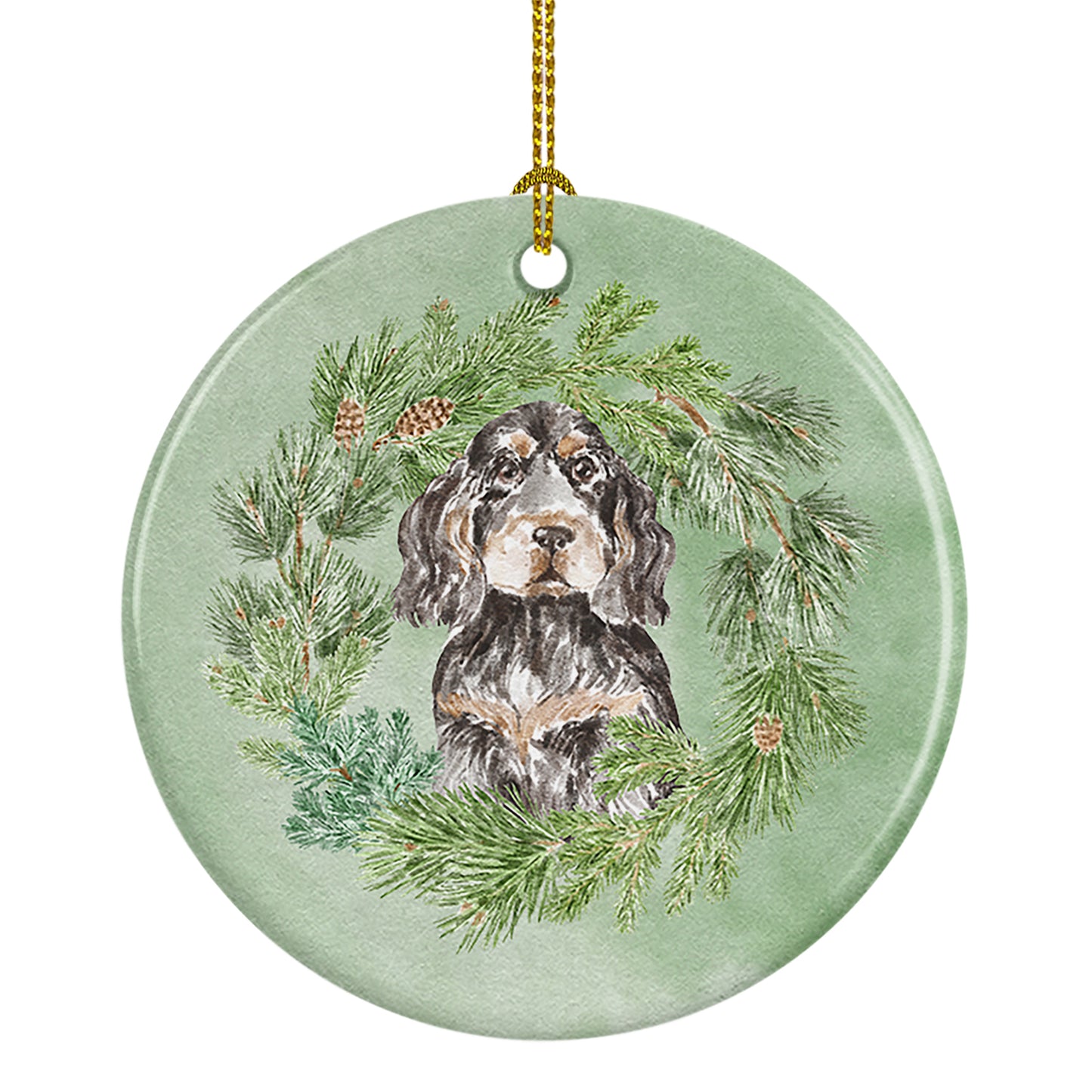 Buy this Cocker Spaniel Black Tan Christmas Wreath Ceramic Ornament