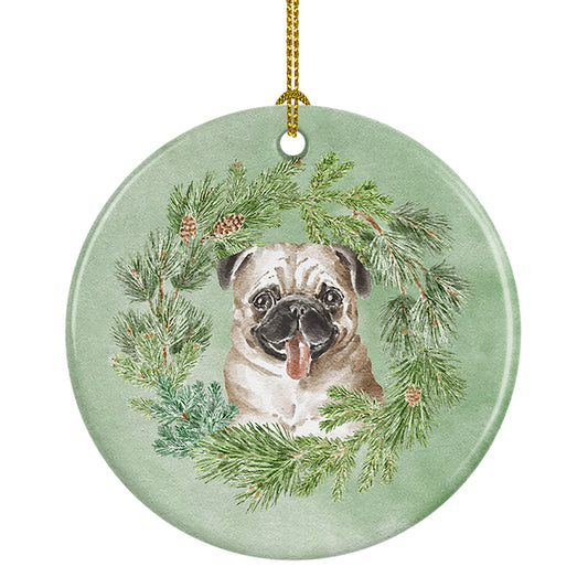 Buy this Pug Fawn Christmas Wreath Ceramic Ornament