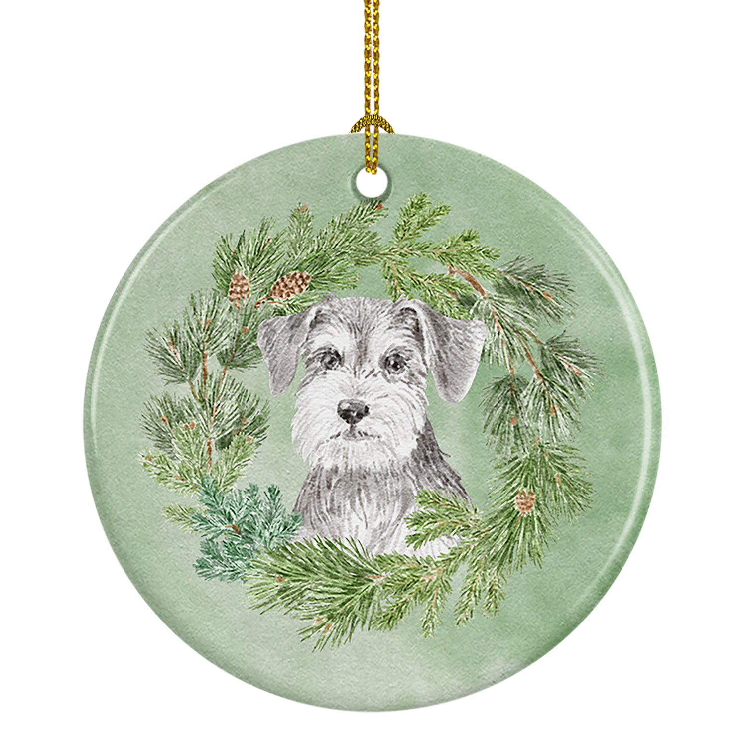 Buy this Schnauzer Salt and Pepper Christmas Wreath Ceramic Ornament