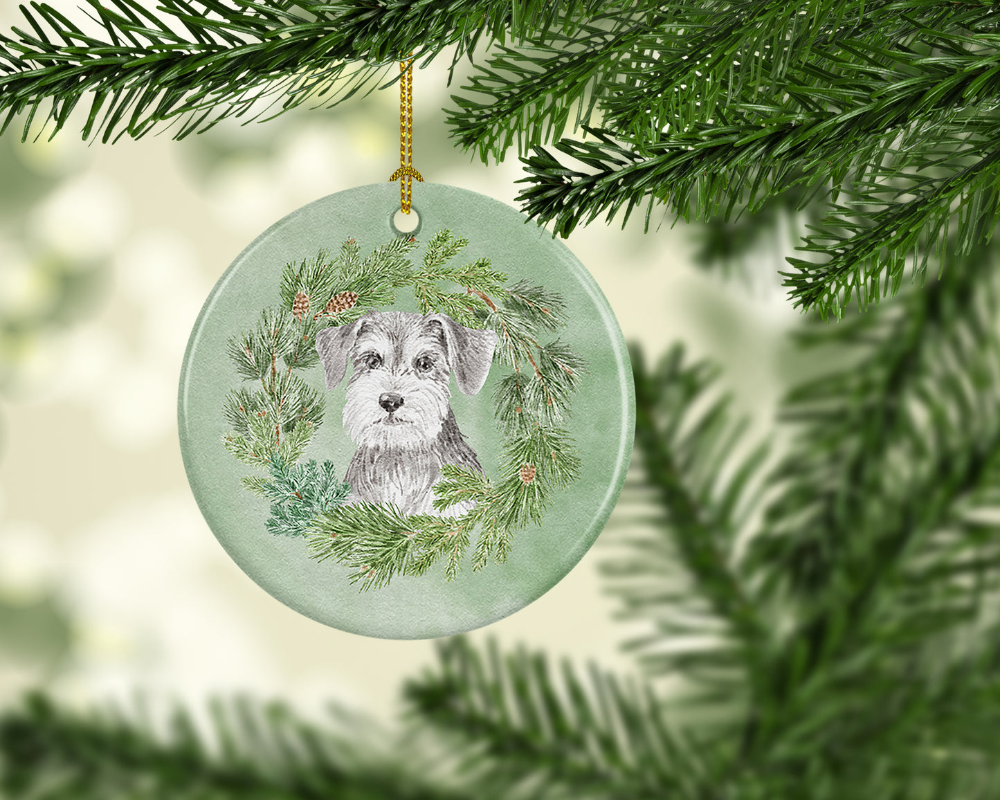 Schnauzer Salt and Pepper Christmas Wreath Ceramic Ornament
