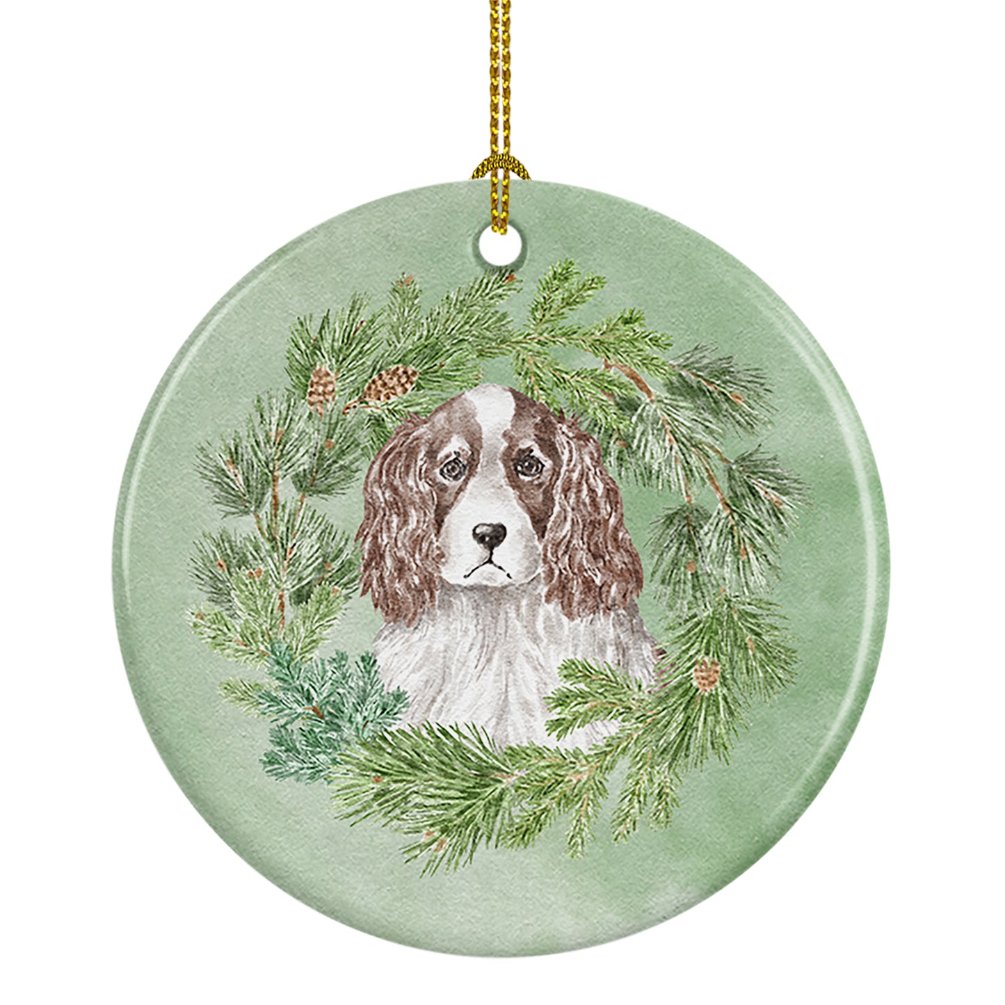 Buy this English Springer Spaniel Red and White Christmas Wreath Ceramic Ornament