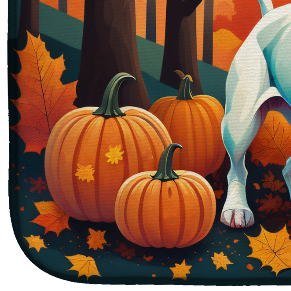 White Pit Bull Terrier Fall Dish Drying Mat