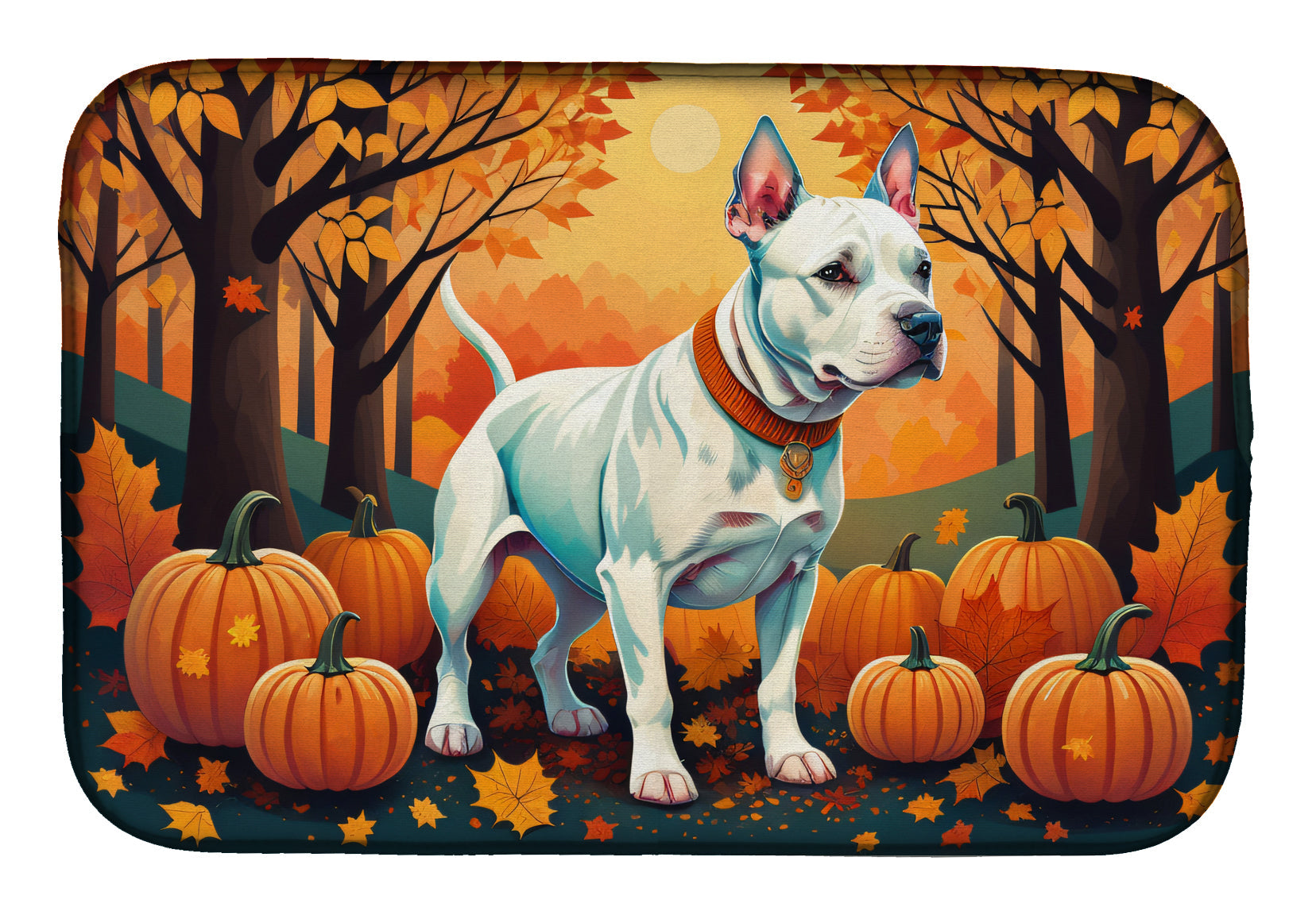 Buy this White Pit Bull Terrier Fall Dish Drying Mat