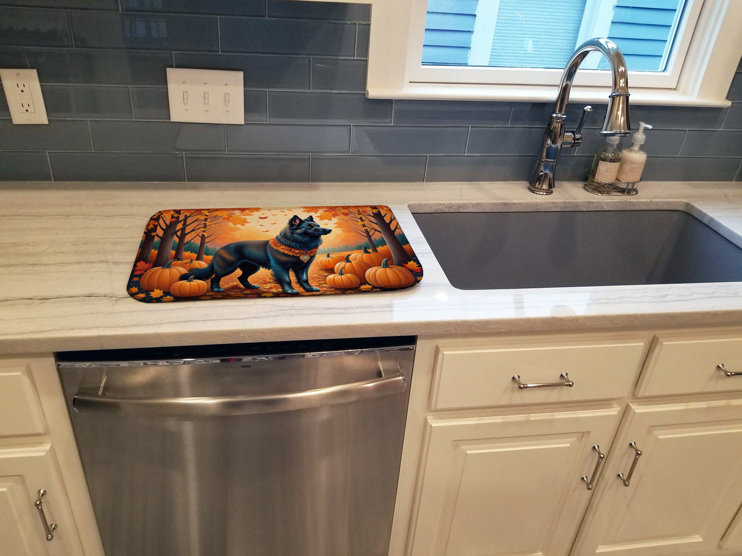 Belgian Sheepdog Fall Dish Drying Mat