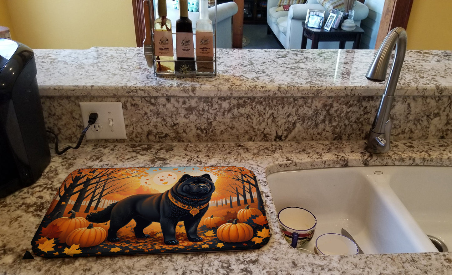 Black Chow Chow Fall Dish Drying Mat