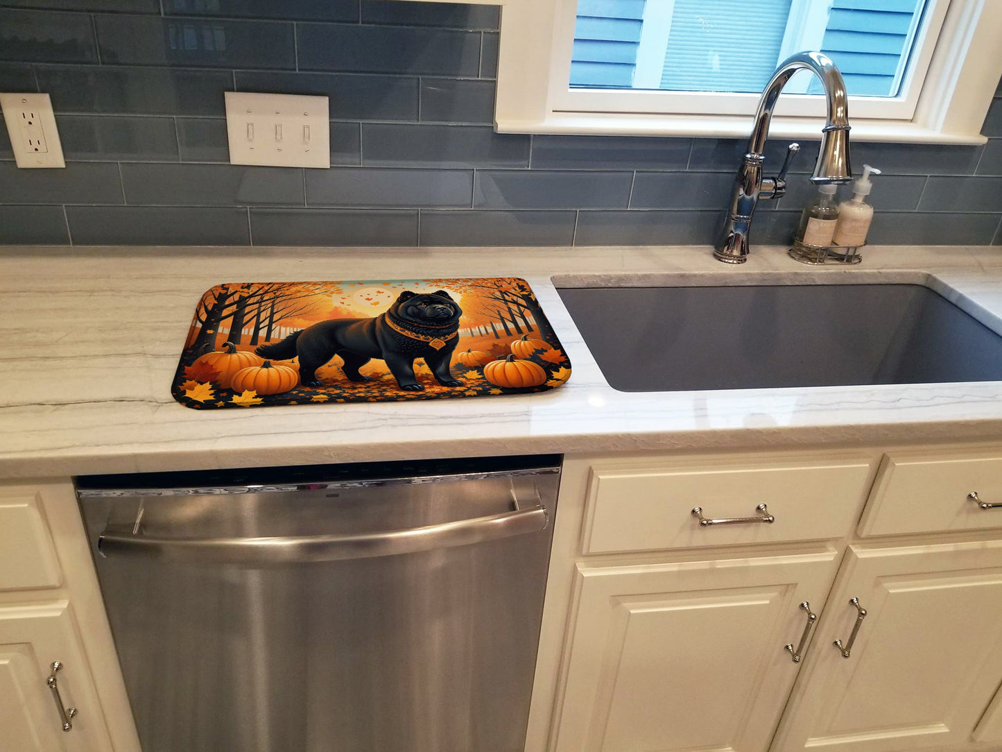 Black Chow Chow Fall Dish Drying Mat